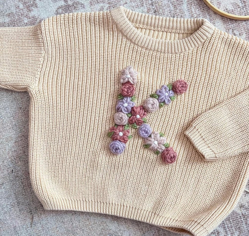 Custom Floral Initial Sweater